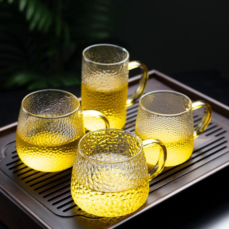 Heat-Resistant Hammered Glass Mug with Handle for Milk, Coffee, and Flower Tea