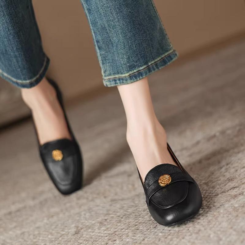 

Spring and Autumn One-step French Style Lightweight Soft-soled Leather Shoes Temperament Fashionable Women s Retro Thick-heeled Shoes 35 чорний