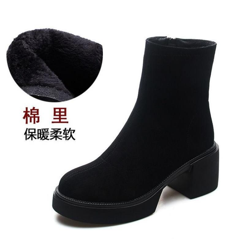 

2025 зима новая платформа высокие каблуки толстый каблук короткие ботинки женские ботинки овчина женские ботинки мягкая чистая кожа матовые ботинки Мартин 40