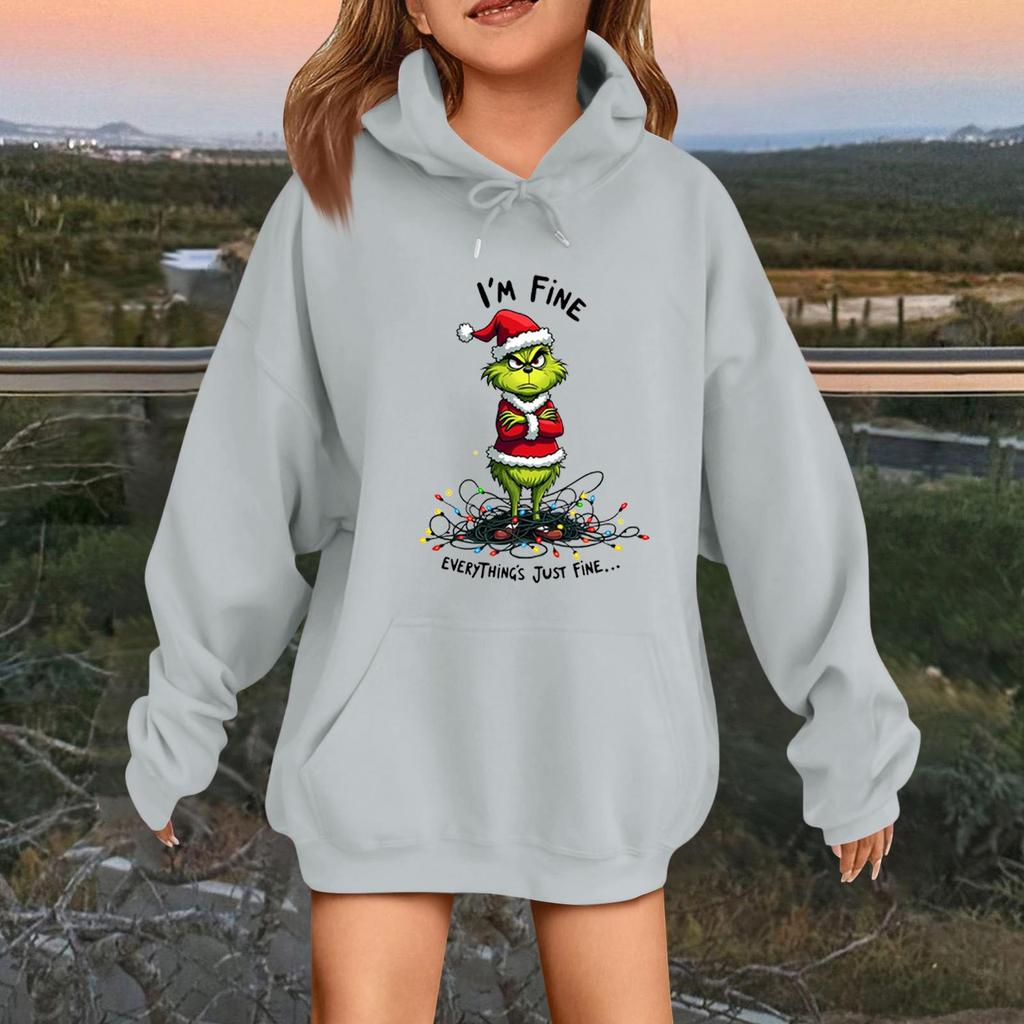 Children's Fashionable Casual Long-sleeved Loose Christmas Print Pullover Hooded Sweatshirt