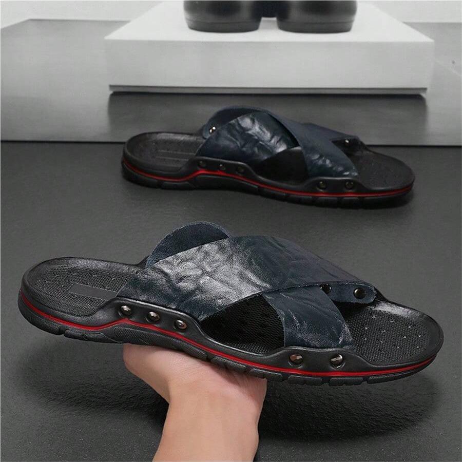 

Fashion High Quality New Men s Slippers Outdoor Beach Sandals Indoor Leather Non-slip Slides Flip-flops Men Beach Slippers Outdoor Flats 48