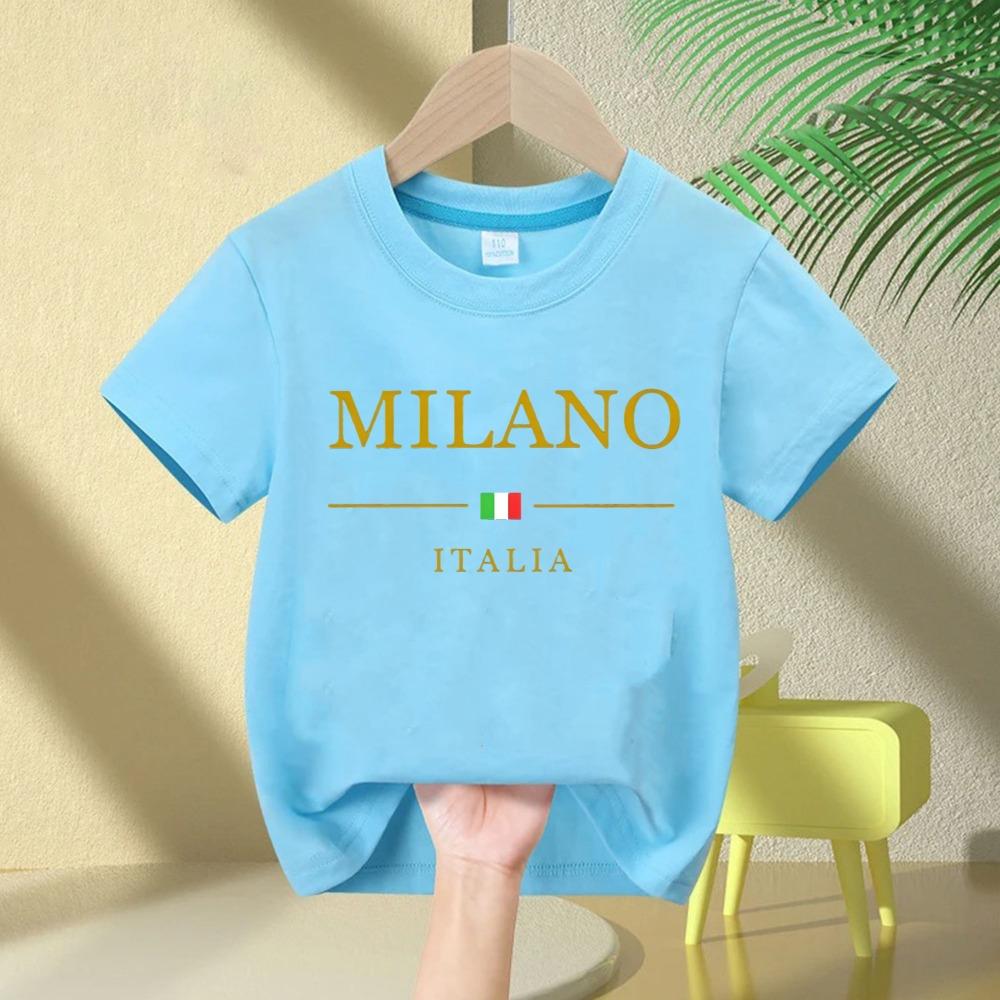 Boys and girls summer  fashionable casual MILANO ITALIA pattern printed sports round neck short sleeved T-shirt