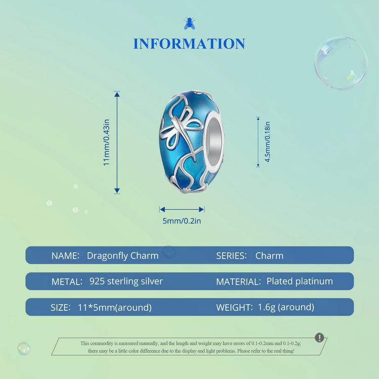 WOSTU 925 Sterling Silver Blue Drips Oil Dragonfly Charm Beads for Women Girls Bracelet & Bangle DIY Jewelry