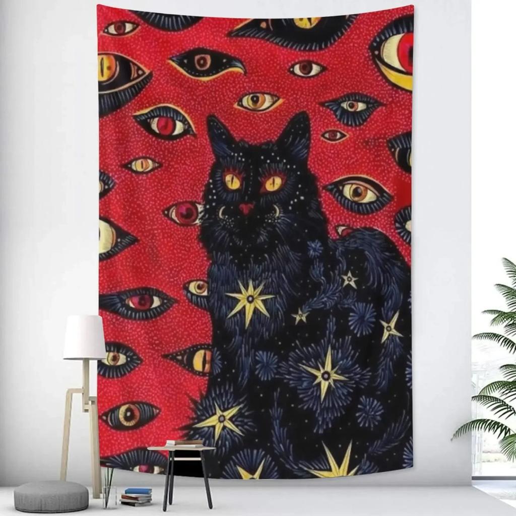 Cute Cat Tapestry Hippie Starry Night Tapestry Fantasy Kitten Playing With Butterfly Nebula Galaxy Artwork Galaxy Space
