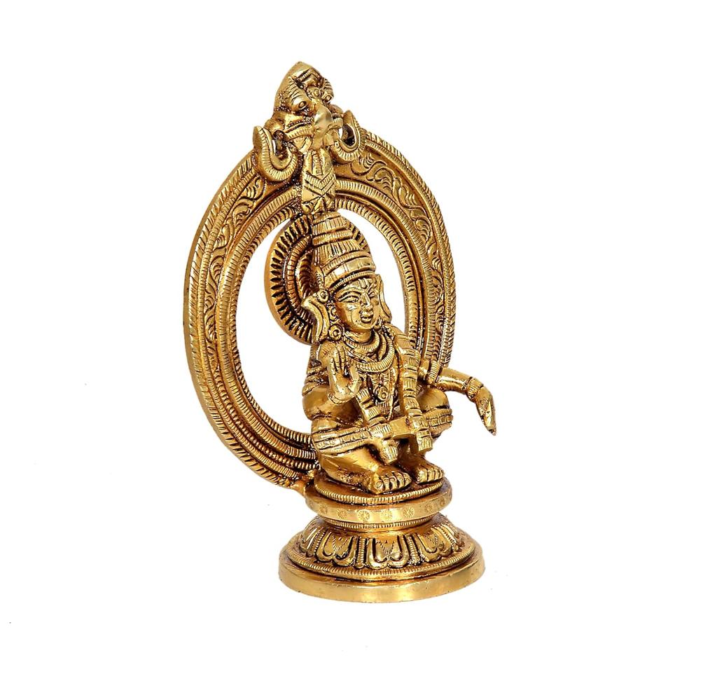 Pure Brass Idol, Lord Ayyappan Statue, Beautiful Religious Idol, Gold - 5 Inch