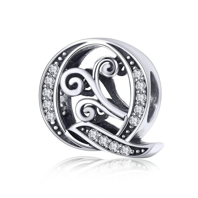 BAMOER Classic 925 Silver Letter Vintage A to Z 26 Letter Charms Openwork CZ Alphabet Beads Fit Charm Bracelet BSC030