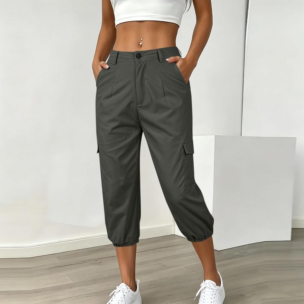 Women Casual Cargo Pants with Pockets Elastic Hem Adjustable Waistband Lightweight Durable Fabric Relaxed Fit