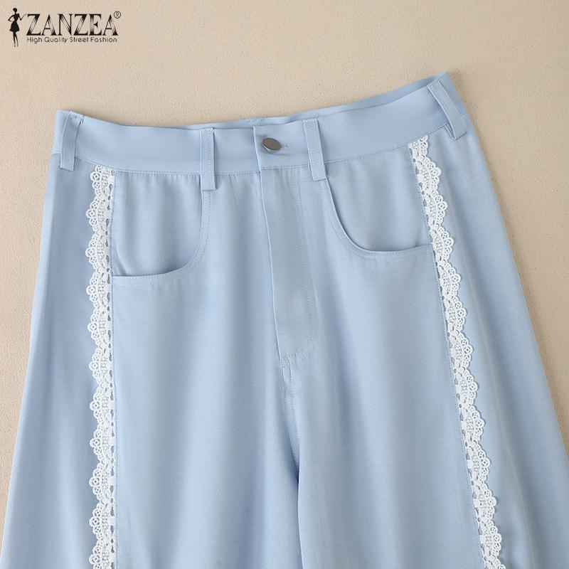 ZANZEA Women Casual Lace Patchwork Loose Straight Pants