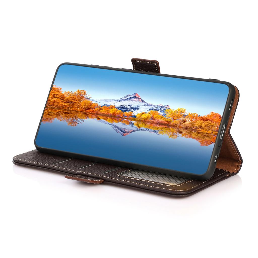 KHAZNEH For iPhone 16 Pro Max Wallet Case Genuine Cow Leather Phone Cover RFID Blocking