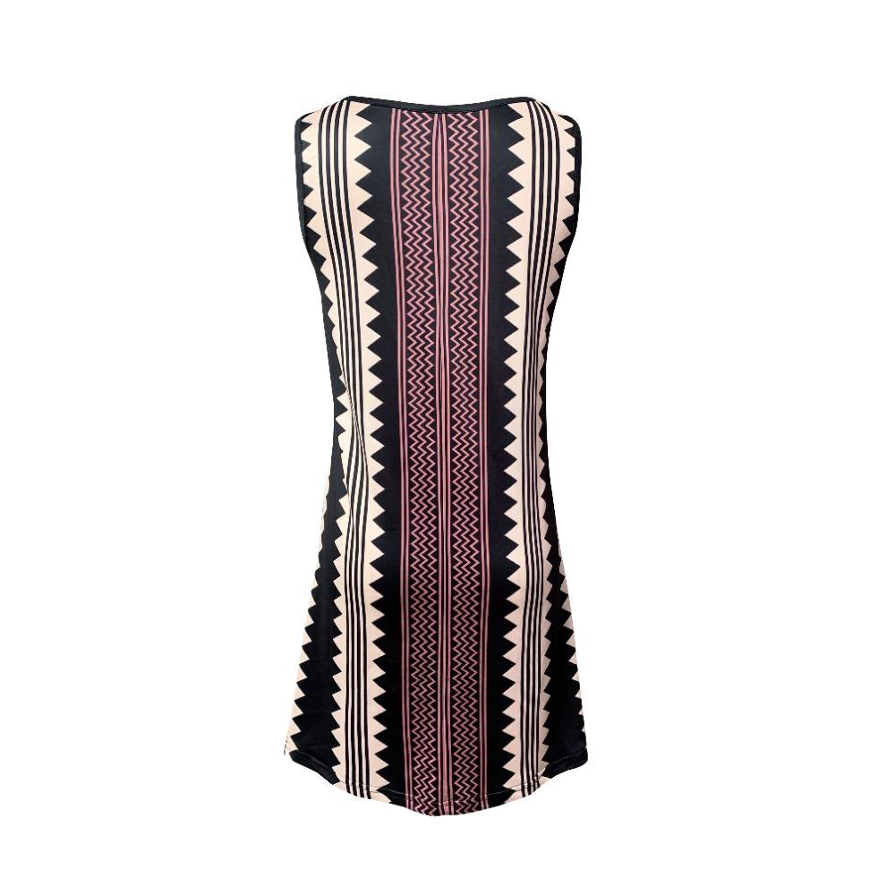 Women's Striped Print Short Tank Dresses Crew Neck Sleeveless Summer Bodycon Dress