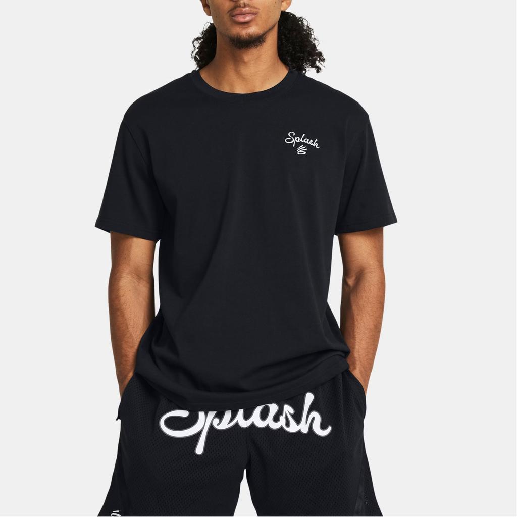 Under Armour Embroidered Print Crew Neck Short Sleeve T-Shirt Men Tops Black 1383379-001