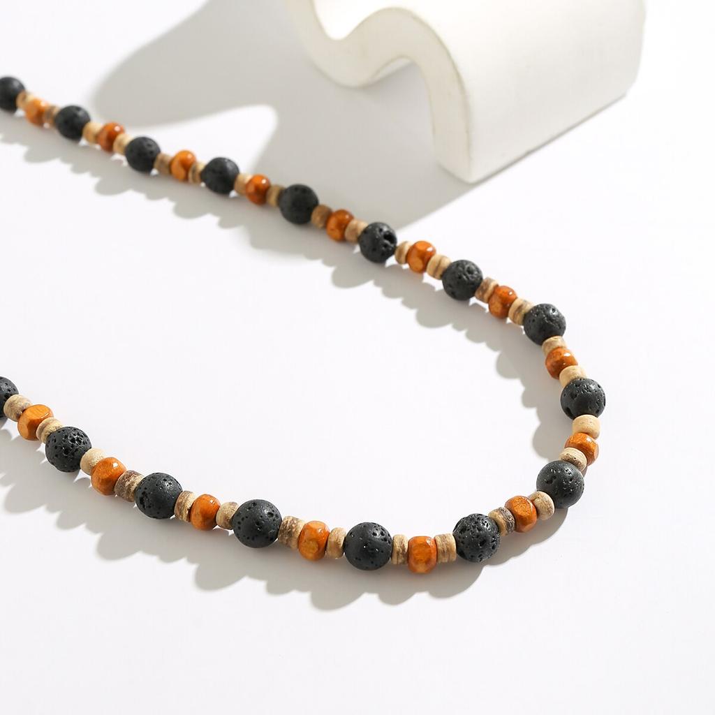 Retro Boho Drewniany Koralik Kamienna Łańcuszkowa Naszyjnik dla Mężczyzn Punk Prosty Krótki Choker na obojczyk Akcesoria Y2K Biżuteria Modowa Prezent Impreza