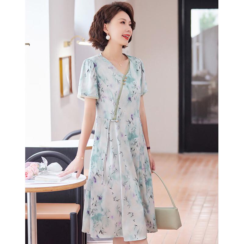 Women s Printed Short Sleeve A-Line Cheongsam Dress 3XL