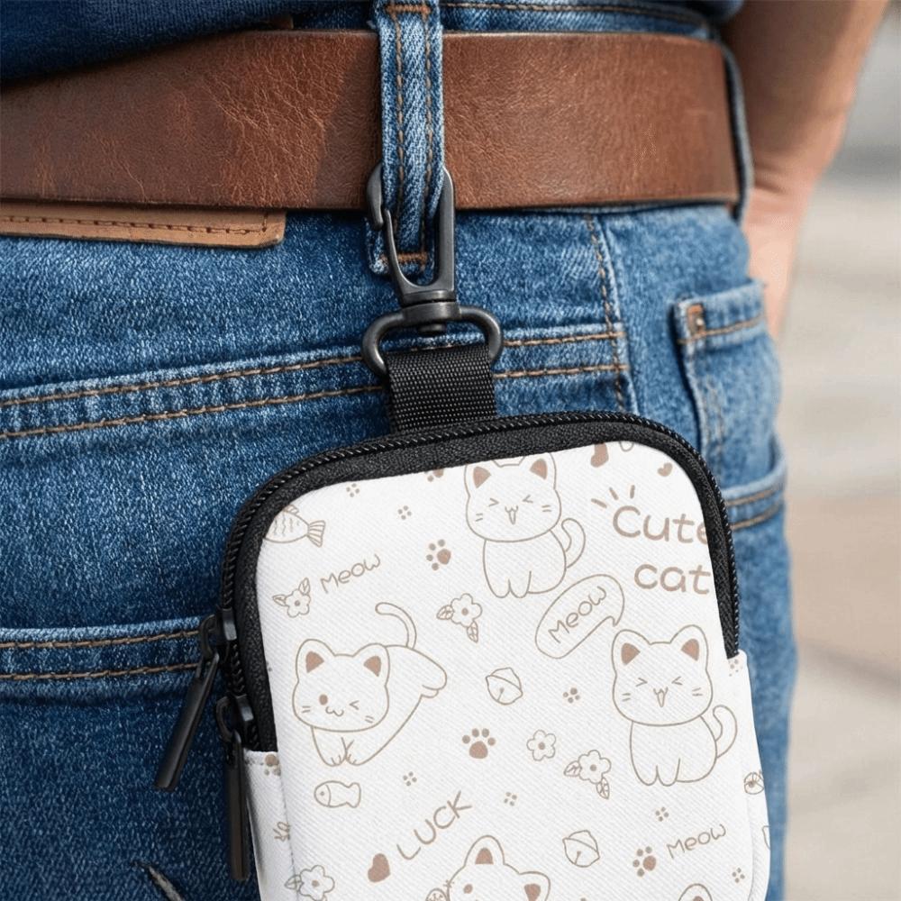 Large Capacity Cute Cat Print Portable Coin Purse Faux Leather Waterproof Mini Earphone Case with Key Ring Multifunctional