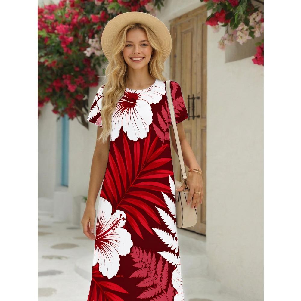 Women's Hawaiian T-shirt Skirt - Crew Neck Skirt, Casual Dress for Summer Wear