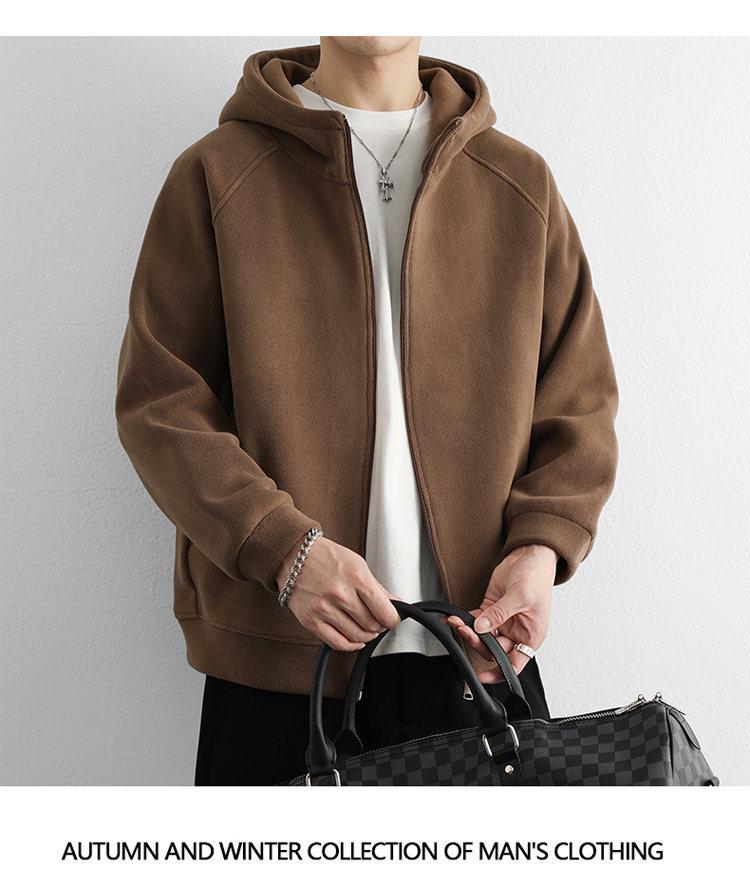 Men's Double-Sided Coral Fleece Hooded Jacket - Autumn/Winter 2025 Style, Thickened and Warm for Outdoor Casual Wear