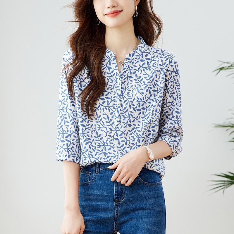 

Синяя рубашка с V-образным вырезом и рукавами-фонариками для женщин на лето, тонкая, для работы, в корейском стиле, шикарный повседневный топ XXL