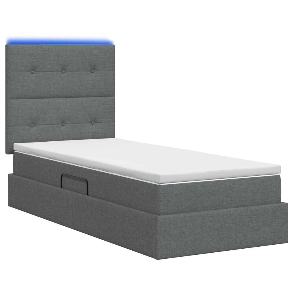 LED Storage Bed with Mattress Dark Grey 100 x 200 cm Fabric