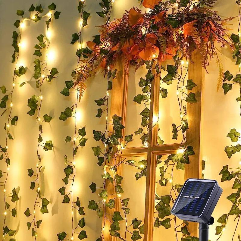 4M 20LED Solar Vine String Lights Outdoor Waterproof Artificial Ivy Leaves Decor Fairy Lights for Christmas Garden Wedding