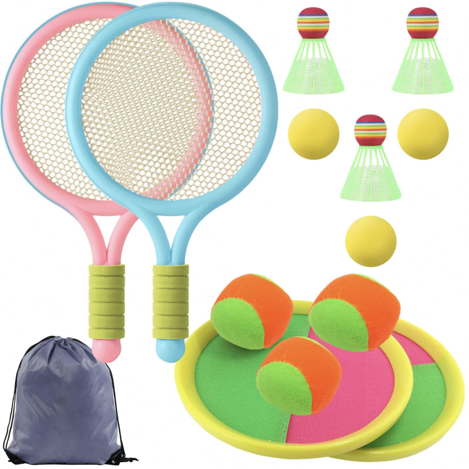 

Мини-ракетка для тенниса и бадминтона Sweet Plus для детей с воланами для упражнений и игр на открытом воздухе и в помещении, спорт, (Розовый Синий)