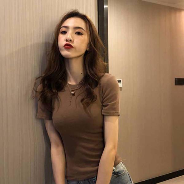 2026 Spring/Autumn Women's Korean Style Slim-Fit White Short-Sleeved T-Shirt Base Layer
