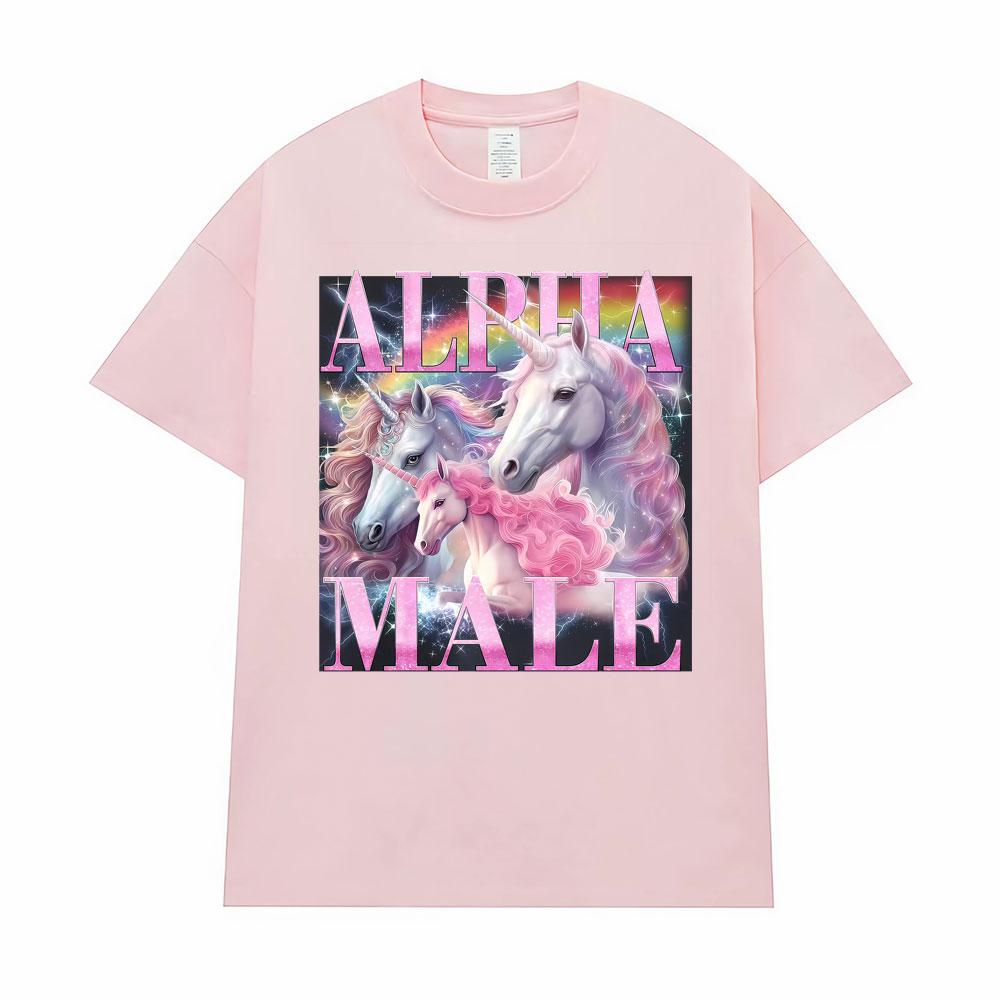 Alpha Male Rainbow Unicorn Funny Printed TShirt Men Women Oversized High Quality Classic T-Shirt Vintage Cotton Comfort T Shirts