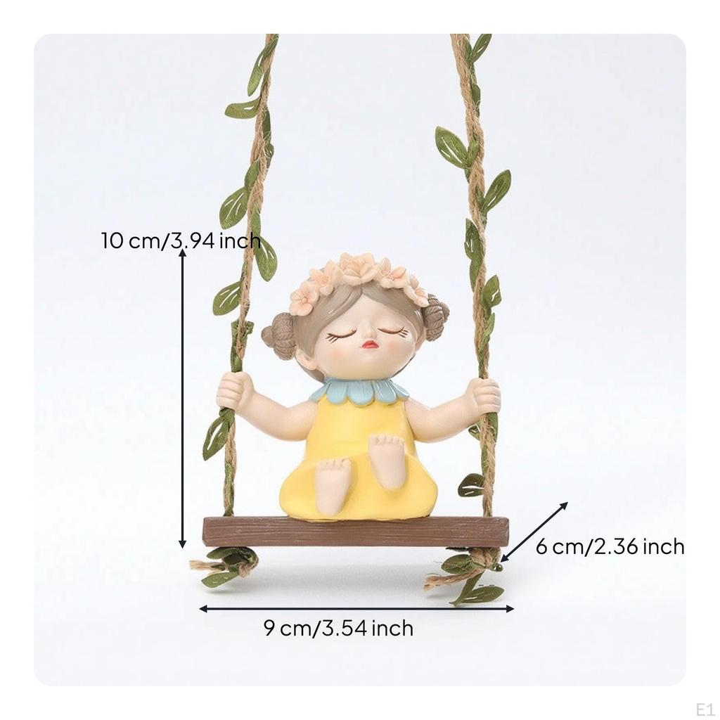 Girl Figurine with Swing Whimsical Ornament IndoorOutdoor Hanging for Gardeners,