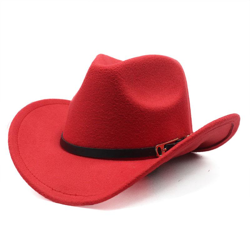 Metal Buckle Belt Cowboy Hat Woolen Top Hat Men'S And Women'S Big Edge Curled Jazz Felt Hat