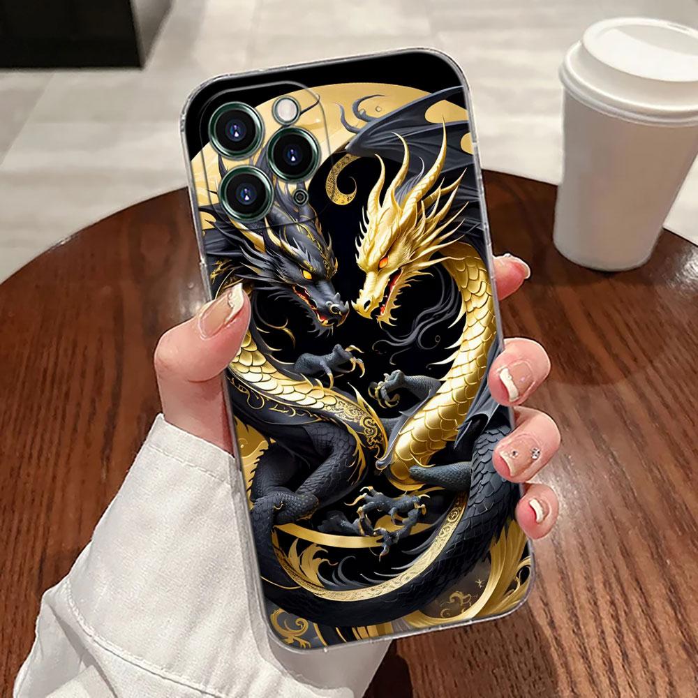 Cute Black White Dragon Transparent Case For Apple iPhone 17 16 15 14 13 12 11 Pro Max 16 Plus 16E 17Air 17Pro Phone Cover Funda