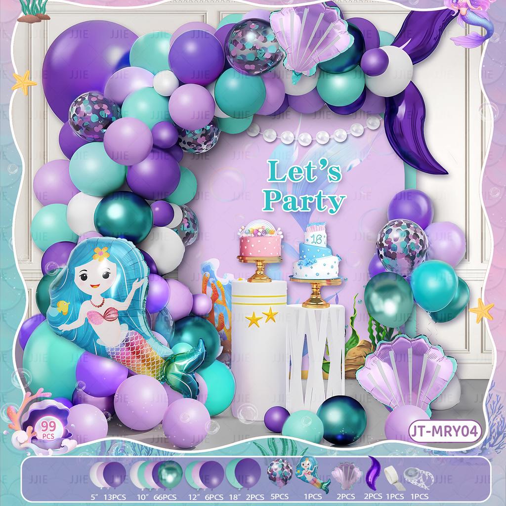 Mermaid Themed Birthday Balloon Chain Set Shell Mermaid Fish Tail Wreath Arch Party Ornament Arrangement