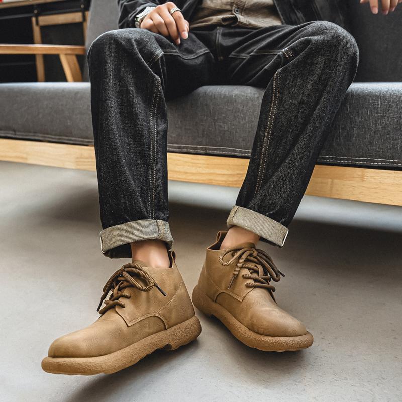 Herren Retro Kurze Stiefeletten Schuhe Mode Lässige Fahrschuhe Schwarz Braun Weite Kopfschuhe Übergröße