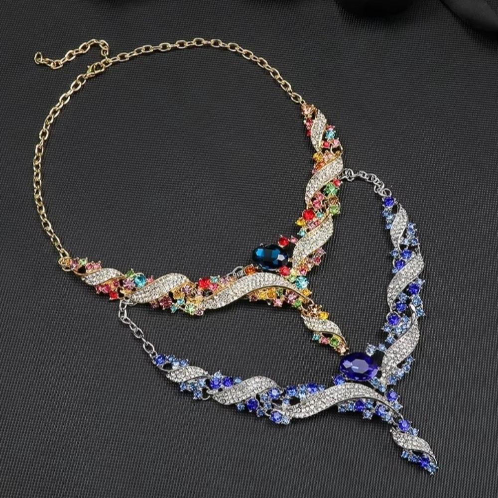 Colorful Rhinestone Jewelry Set Exaggerated Style Collar Necklace Earring Set  Luxury