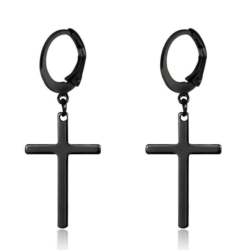 Goth Zircon Crystal Cross Drop Dangle Earring for Women Men Luxury Gold Silver Hoop Earrings Fashion Punk Jewelry