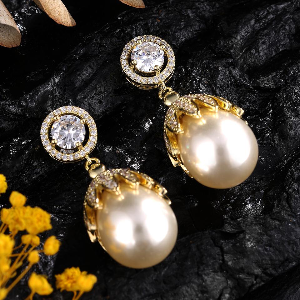 ZAKOL Gorgeous Dazzling Micro-inlaid Cubic Zirconia Pearl Drop Earrings Elegant Bridal Earring Wedding Party Banquet Zircon