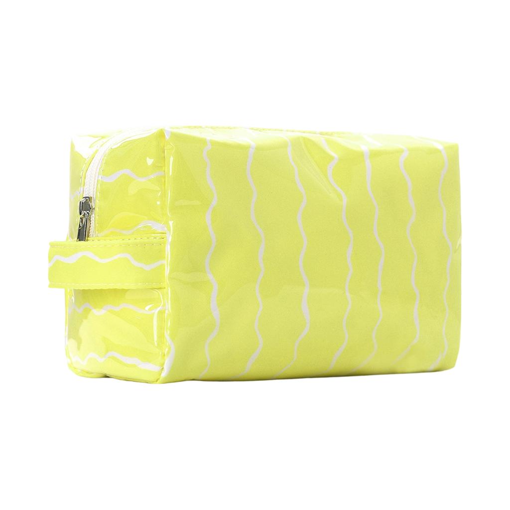Wavy Pattern PVC Cosmetic Bag Large Capacity Waterproof Travel Toiletry Organizer Portable Storage Pouch with Handle for Bathroom