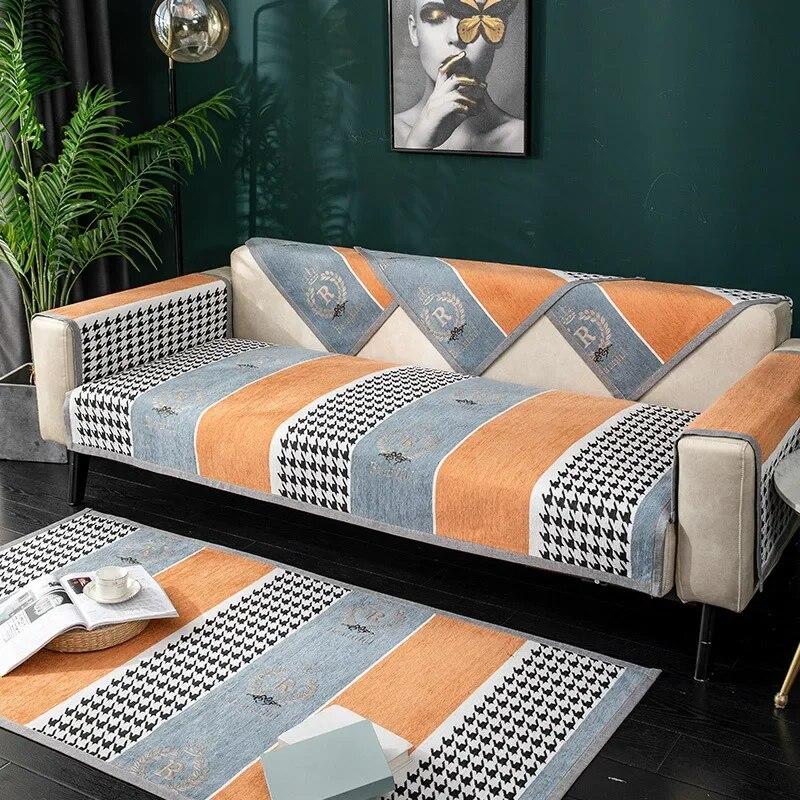 Pokrowiec narożny z szenili do salonu, Pokrowce na sofę w kształcie litery L, Ochraniacz na fotel, Szezlong