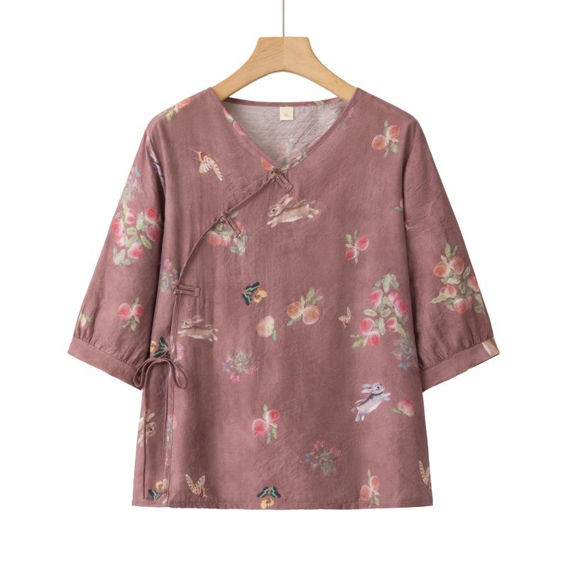 

Summer Casual Chinese Style Shirt for Middle-aged & Elderly Mothers 3XL (Weight 120-140 lbs)