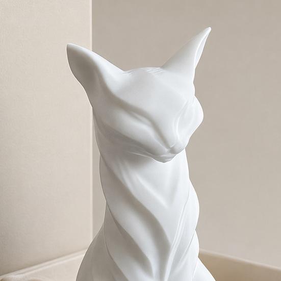 Cat Sculpture, 3D Printed Matte White Desktop Decor with Artistic Lines, Home Ornaments for Shelf Display, Minimalist Decor Gift for Cat Lovers