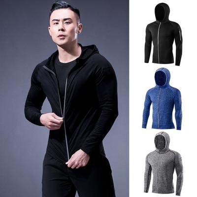 Men Full Zip Hoodie Quick-Dry Sweatshirt with Reflective Strip Zipper Sports Jacket Hoodie