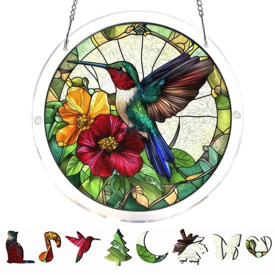 Acrylic Jigsaw Puzzle Suncatcher Kit, Stained Glass Style DIY Window Hanging Ornament for Home Decor, Gift for Women Men Mom