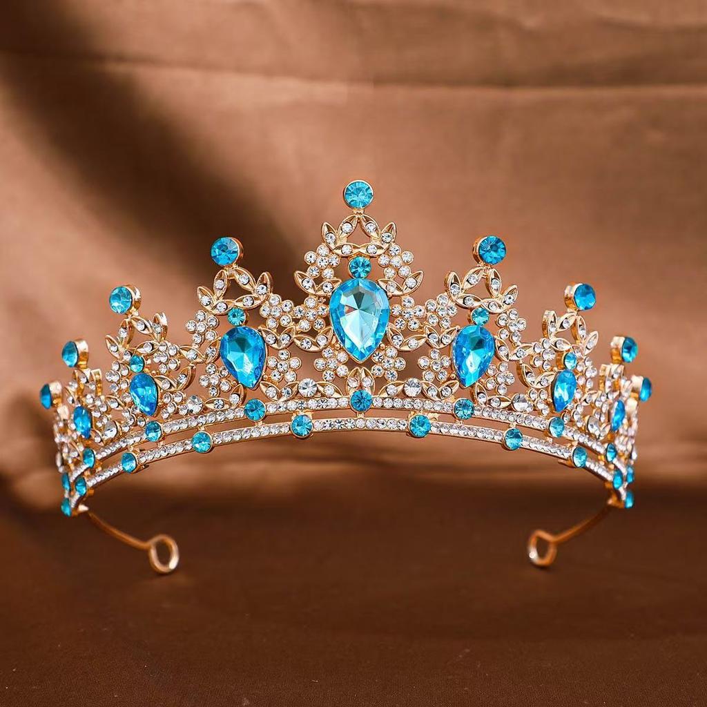 European and American Bride Headwear Large Crown Fashionable Crystal Crown  Birthday Party Headband  Retro Queen Headband