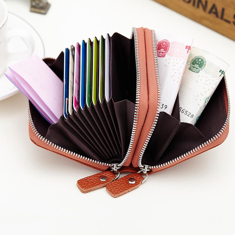 New card bag wholesale organ card bag card cover double zipper card bag multi-card position first layer cowhide change bag