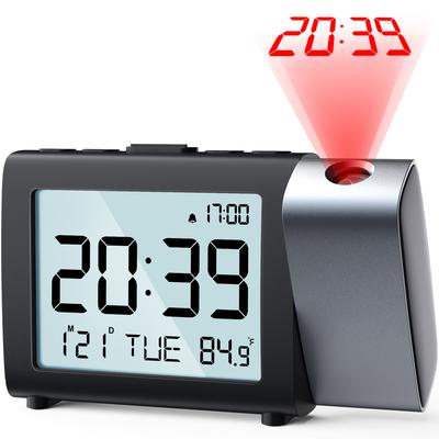 LCD Großbildschirm 180 ° Drehbarer Projektionswecker Schlummermodus Zeitanzeige Datum Temperaturanzeige Schlafzimmer Büro Wecker