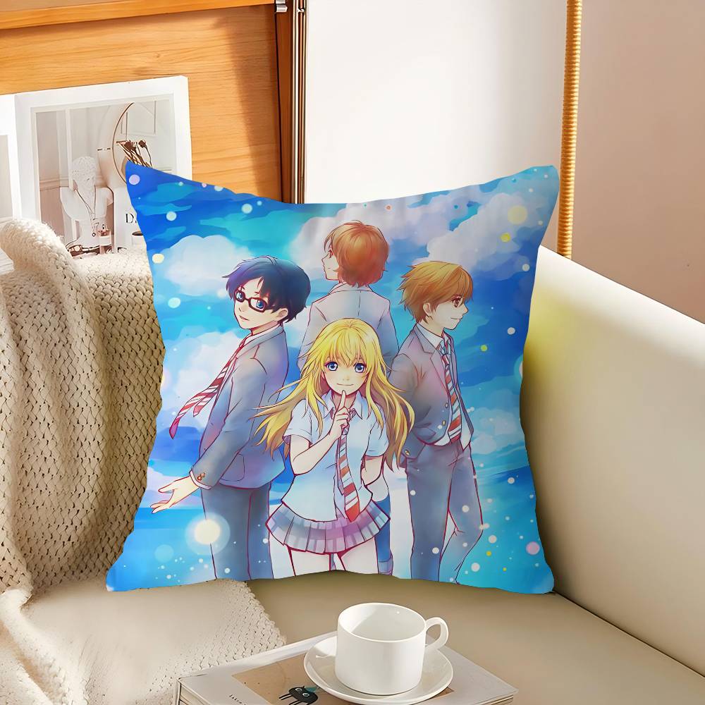 Anime Y-Your L-Lie In A-April Pillow Covers Cartoon Sofa Decorative Home Double-sided Printing Short Plush Cute Cushion Cover