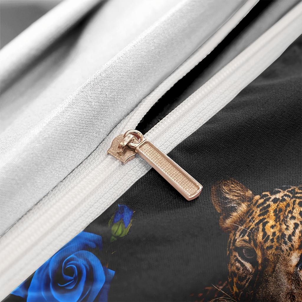 Soft Romantic Rose Leopard Animal Print Duvet Cover Set Bedding Set For Bedroom Guest Room Valentine'S Day Christmas Gift