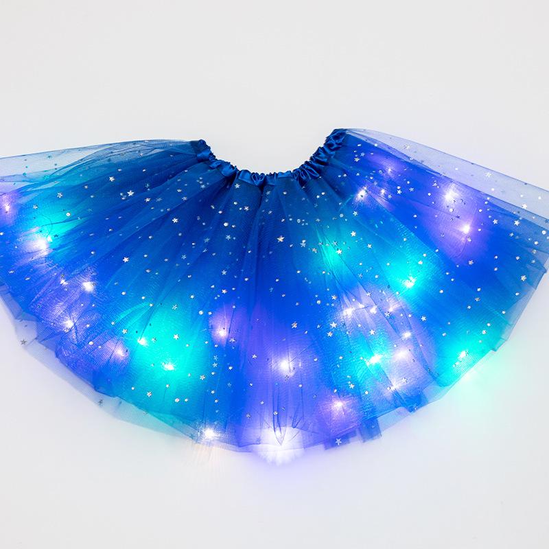 LED Fairy Lights Sequin Star & Moon Mesh Skirt for Kids - Glowing Performance Dancewear