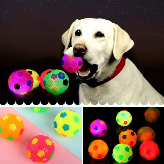 LED leuchtender Fußball Hundespielzeug Bissfest Quietschend Stachelig Hüpfball Interaktives Spielzeug Kleine Mittlere Große Hunde Zahnen Reinigung Kauspielzeug