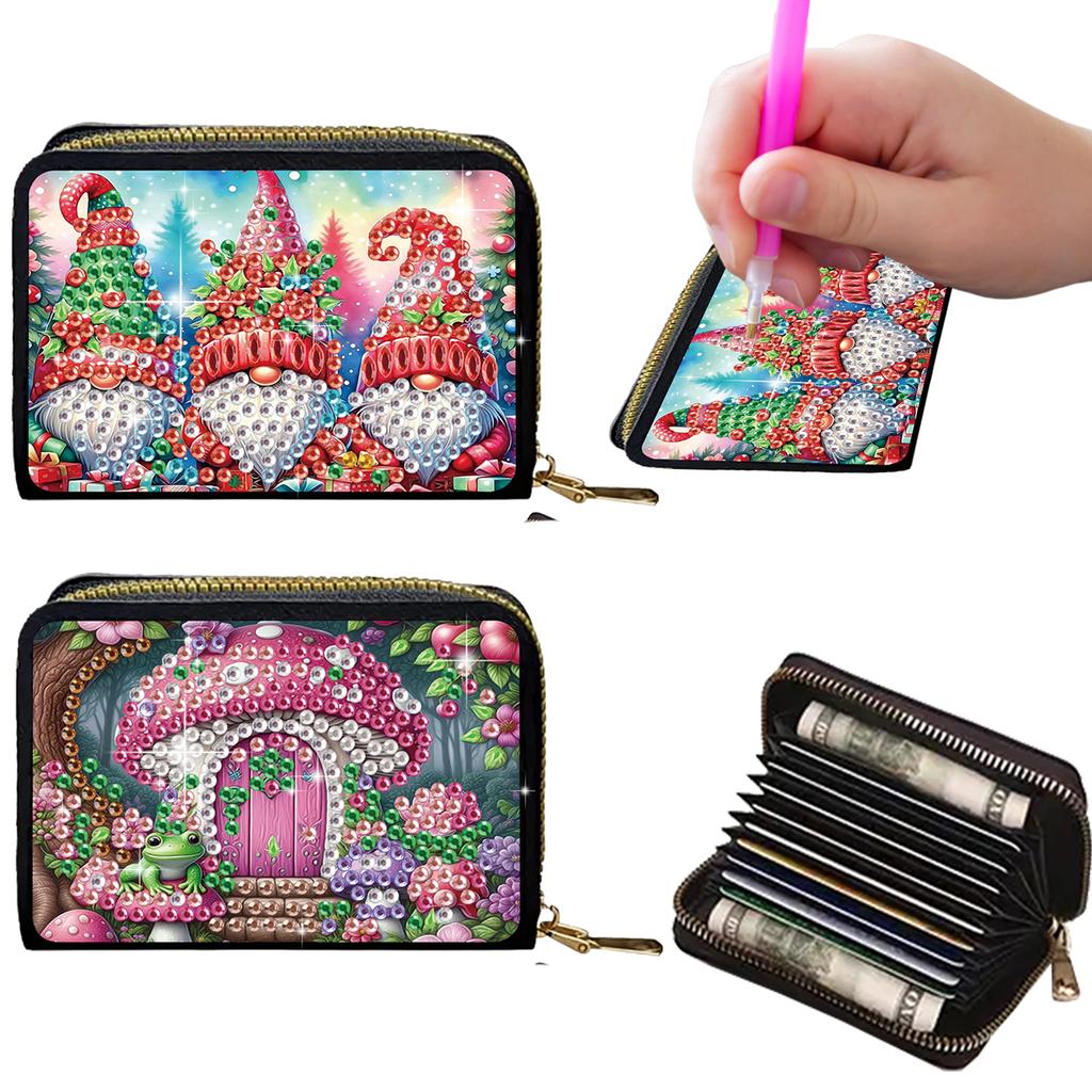 2pcs Animal Pattern Diamond Painting Fashion Card Holder DIY Diamond Painting Art Kit ID Storage Bag for Travel and Daily Use