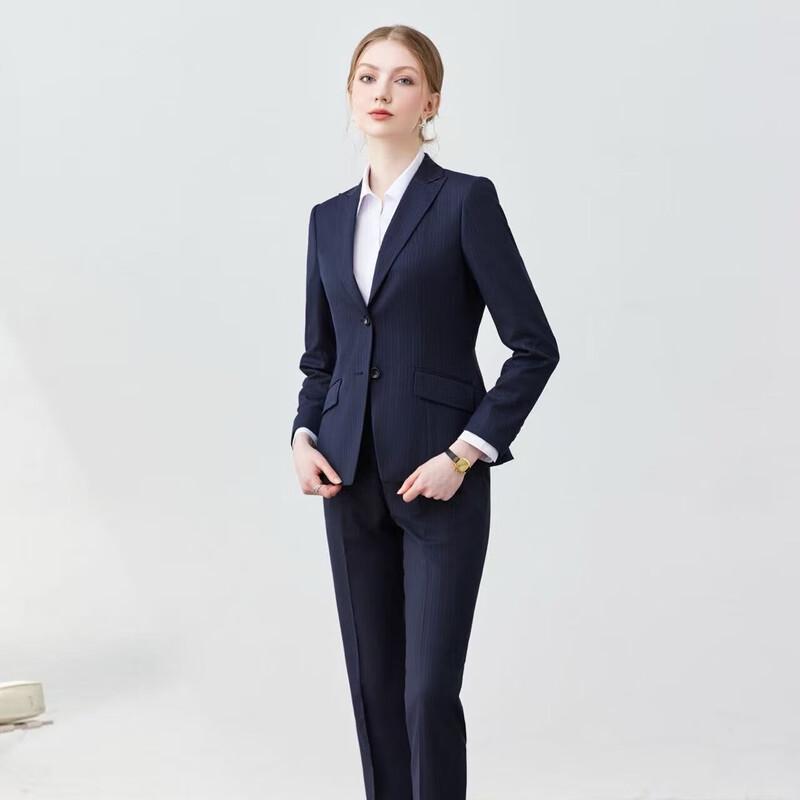 Женский темно-синий деловой костюм-двойка, легко стирающийся, устойчивый к сминанию 155/84