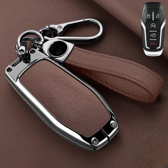 Zinc Alloy Leather Car Remote Smart Key Fob Case Cover For Lincoln MKX MKZ MKC